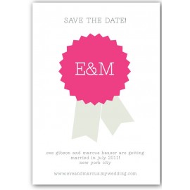 save the date ribbon hot pink